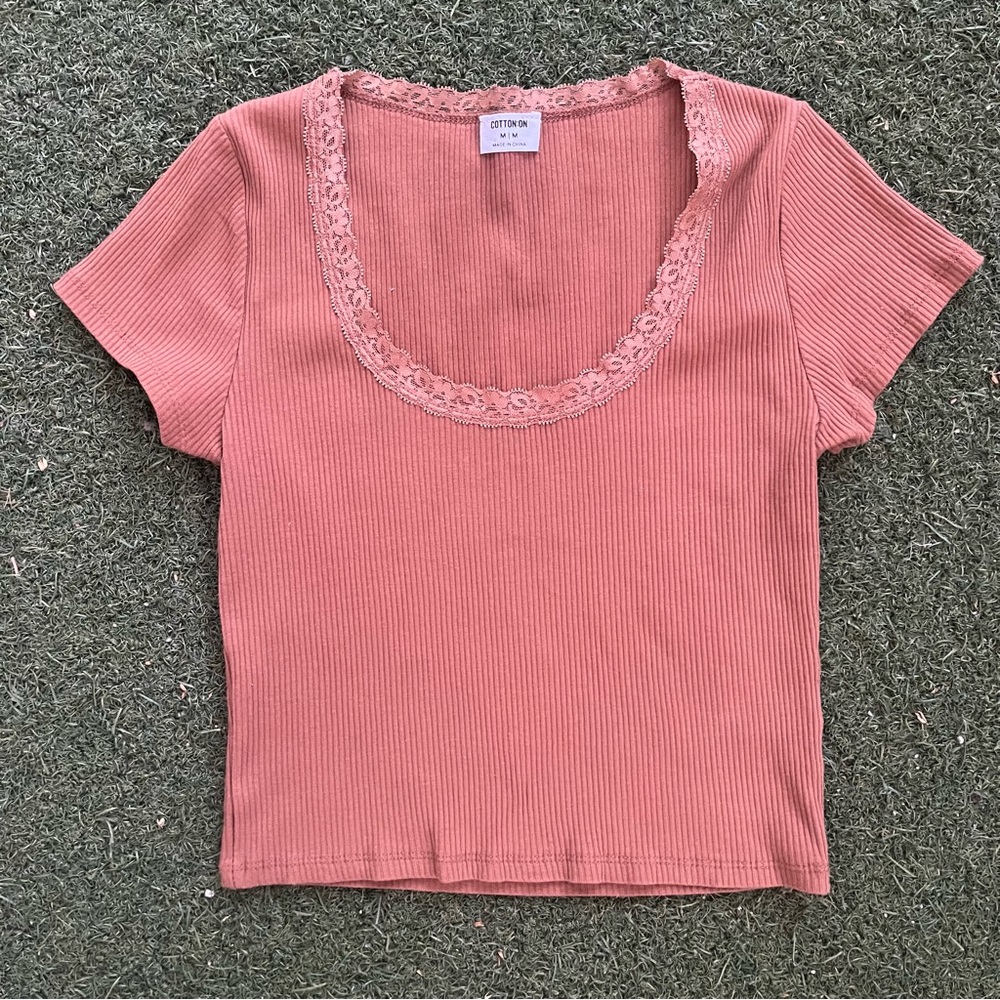 Cotton On Brown Lace Trim Tee